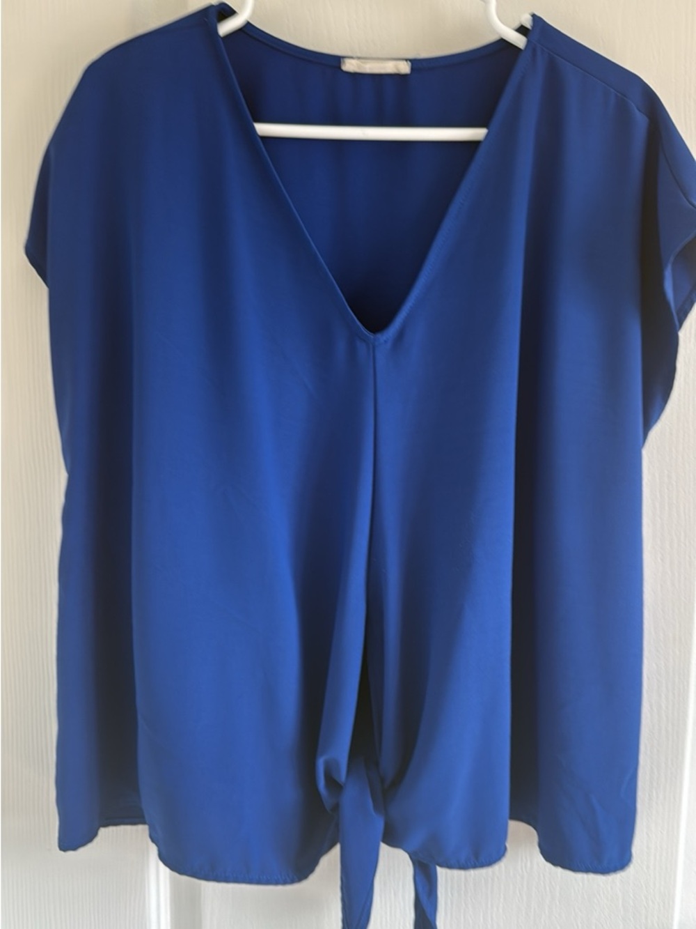 V-Neck Short Sleeve Tie-Front Top - Blue